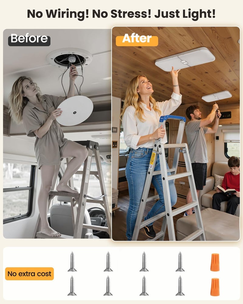 DFGOTOP 12V LED Light, RV Ceiling Dome Light 204 LEDs Camper Lights Dimmable Warm Cool Natural White for RV Caravan Motorhome Enclosed Cargo Trailer Camper Truck Lorry Van Boat Car - Image 3
